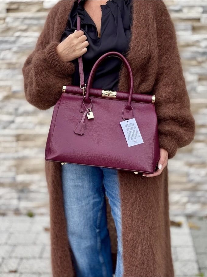 Luka paars / bordeaux elegante leren schoudertas dames
