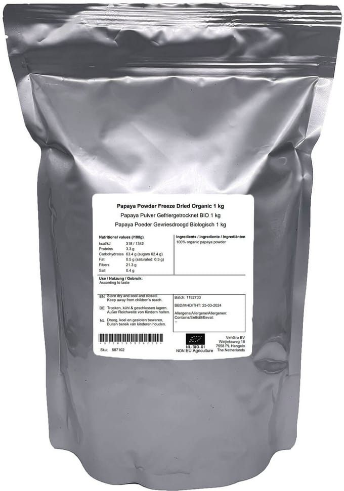 Papaya Poeder Gevriesdroogd - 1 Kg - Holyflavours