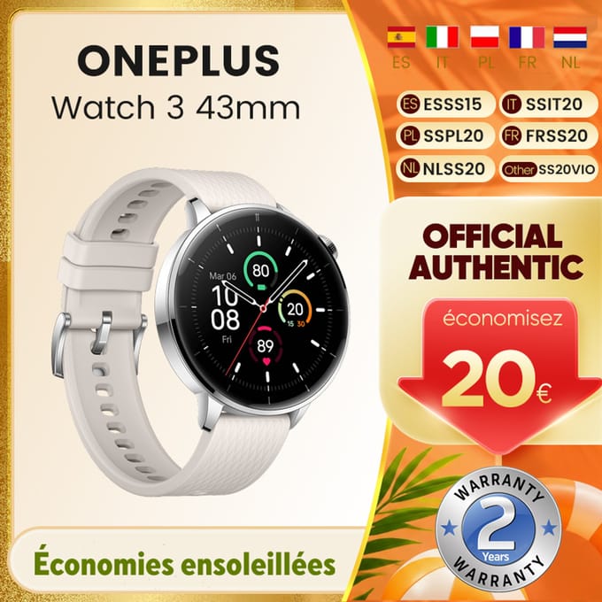 Globale versie OnePlus Watch 3 Smartwatch 43mm 1.32 inch AMOLED display Snapdragon W5 processor Dual Frequency GPS Wear OS Silver