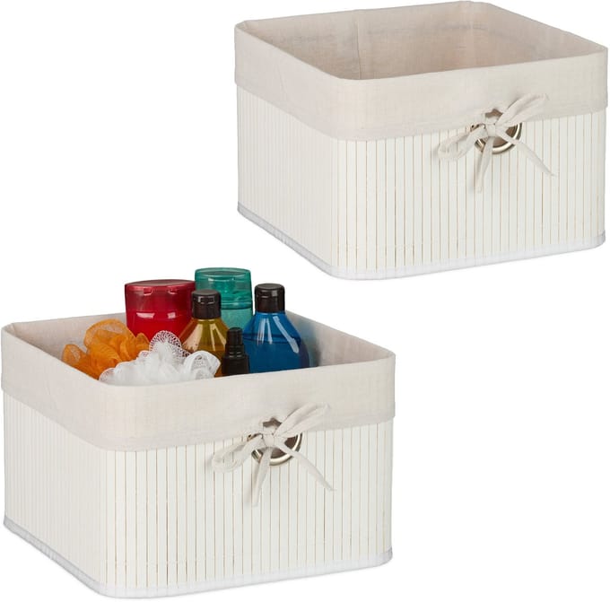 opbergmand bamboe - set van 2 - 20 x 31 x 31 cm - badkamer - wit