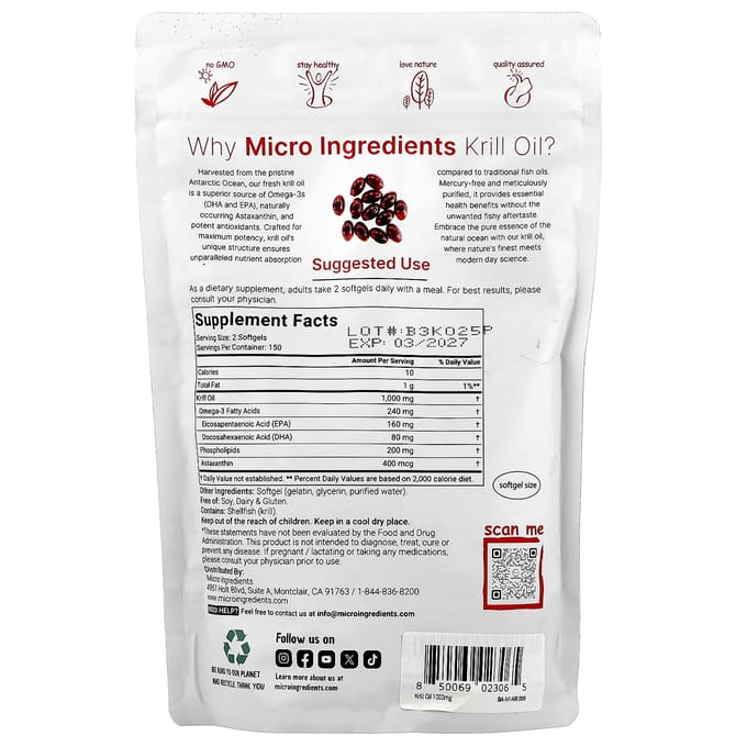 Micro-ingrediënten, krillolie, 300 softgels