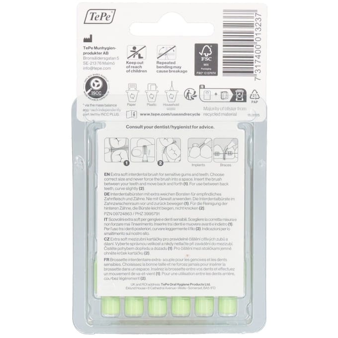 TePe Interdentale Ragers Extra Soft Lichtgroen ISO maat 5 – 0,8 mm (6 stuks)