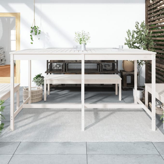 vidaXL - Tuintafel - 203,5x90x110 - cm - massief - grenenhout - wit