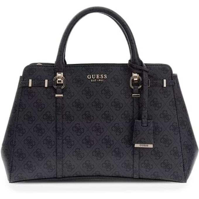 GUESS handtas schoudertas Leona Logo Multi Compartment Satchel Coal Logo donkergrijs