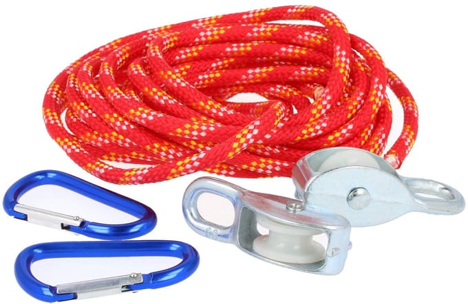 Katrol Set - Kabeltrekker Speelgoed - Boomhut Spelen - Max 15kg Belasting - 5 Meter Touw - Rood