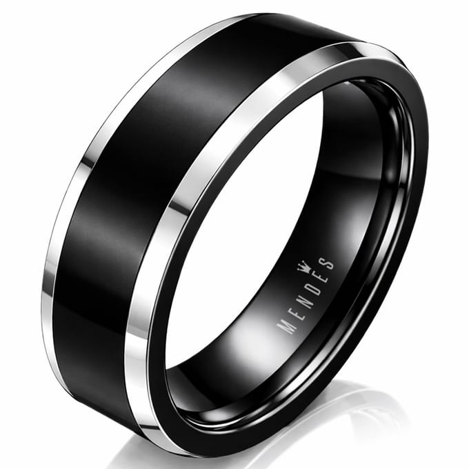 Wolfraam heren ring Zwart Zilver 8mm-17mm