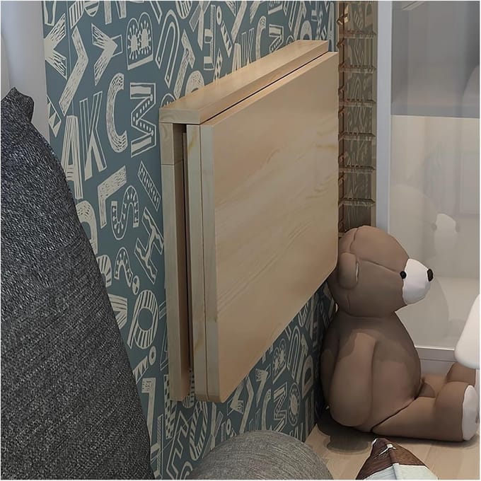 Opklapbare Wandtafel - Klaptafel Bureau - Ruimtebesparend Werken - Massief Hout Waterdicht - Dubbele Steun - Lakkleur