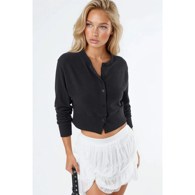 Casual Crew Neck Gebuttonde Crop Jasje
