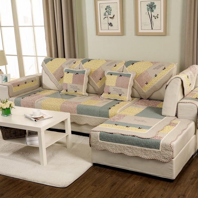 Vier Seizoenen Koreaanse Echte Patchwork Stof Strik Sofakussen Eenvoudig Antislip Combinatie Sofa Zitkussen met Golfrand 40*60 gray