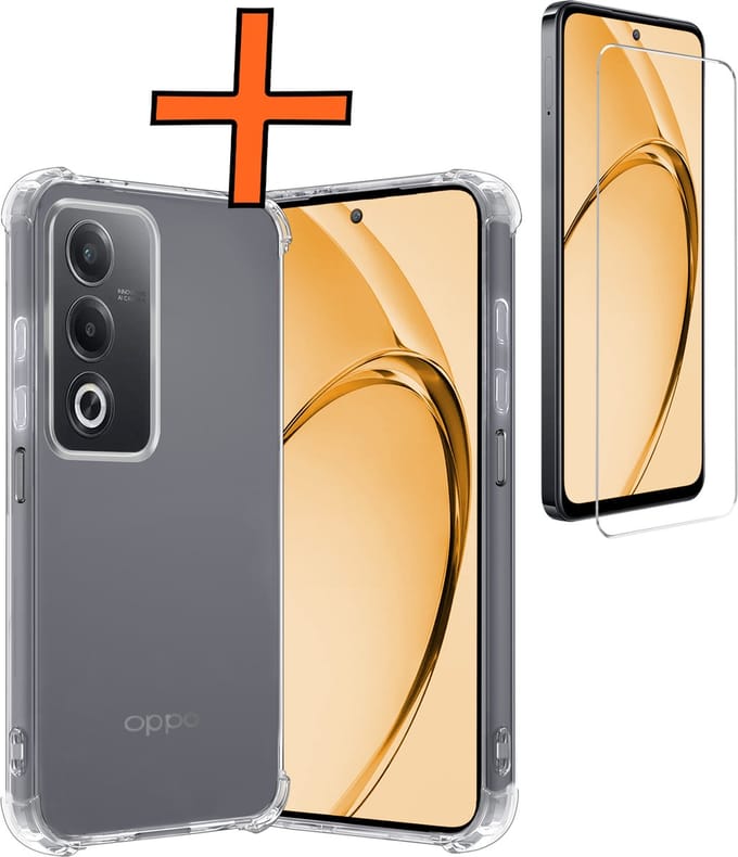 Hoes - Met Screenprotector - Geschikt voor OPPO A80 - Sterk & Shockproof - Siliconen Case - Back Cover - Telefoon Hoes - Shock Proof - Transparant