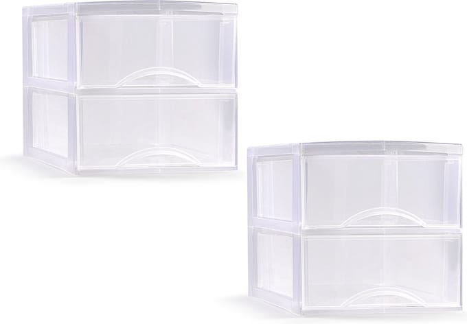Plasticforte Ladeblokje/bureau organizer - 2x met 2 lades - transparant - L26 x B36 x H25 cm