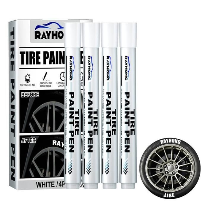 Marqueur de peinture pour pneu - QIILU - Lot de 4 - Blanc - Indélébile - Séchage rapide blanc