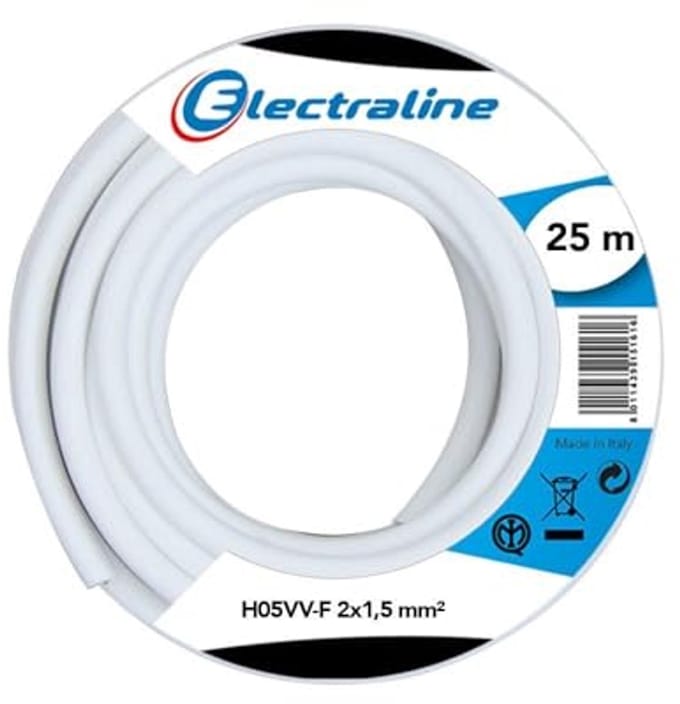 Kabelrol H05VV-F 2 x 1,5 mm² 25 m Wit