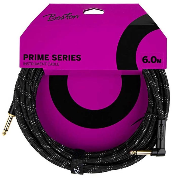 Boston GCRB-60A Prime Series Black Tweed Gitaarkabel Recht-Haaks 6 Meter