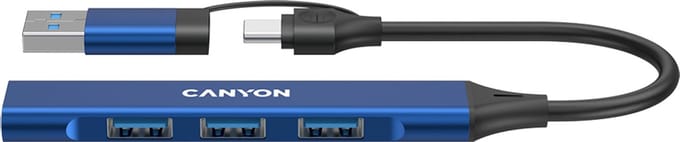 Canyon DS-02 4-in-1 USB-A/C hub, Blauw USB hub - 4 - USB 3.0 - Blauw