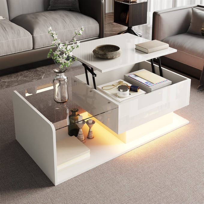 Salontafel - Hoogglans - Met Glasblad En LED-Effect - Glas - Wit