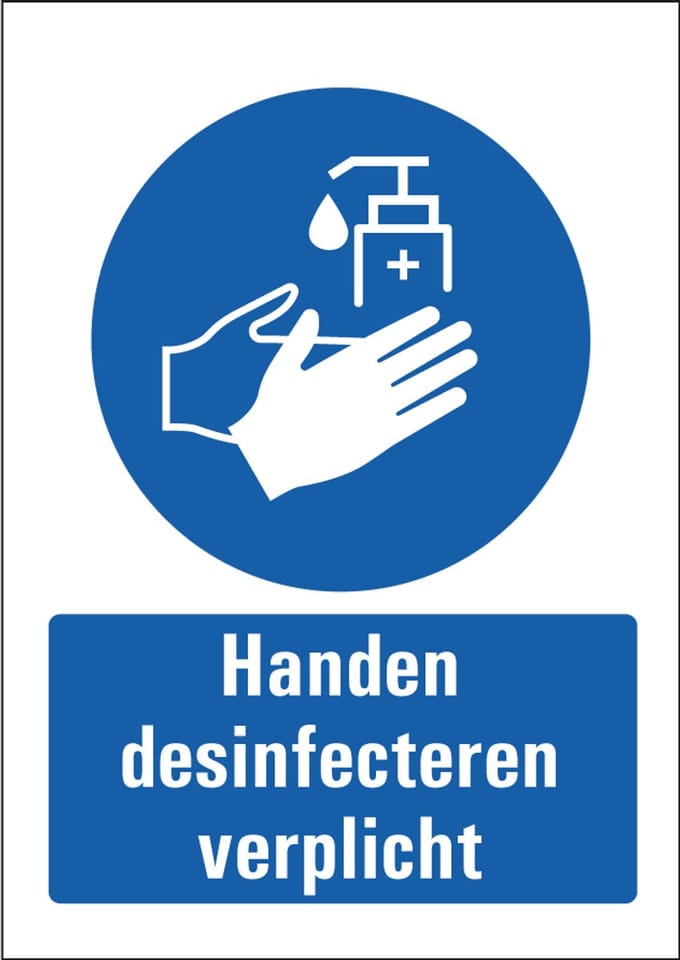 Handen desinfecteren verplicht bord met tekst 148 x 210 mm