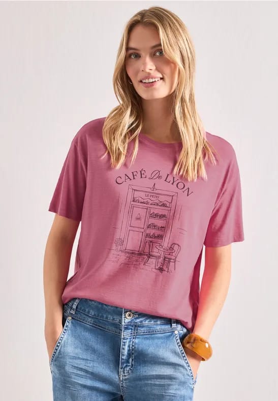 Shirt met ronde hals en opdruk aan de voorkant