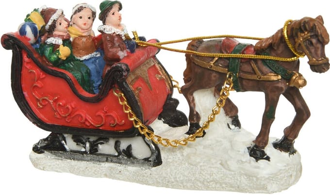 Lumineo beeldje - slee met paard - 12 cm - polyresin - kerstbeeldje - kerstdorp figuurtje