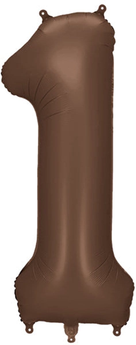 Folieballon cijfer 1 in bruin 86cm