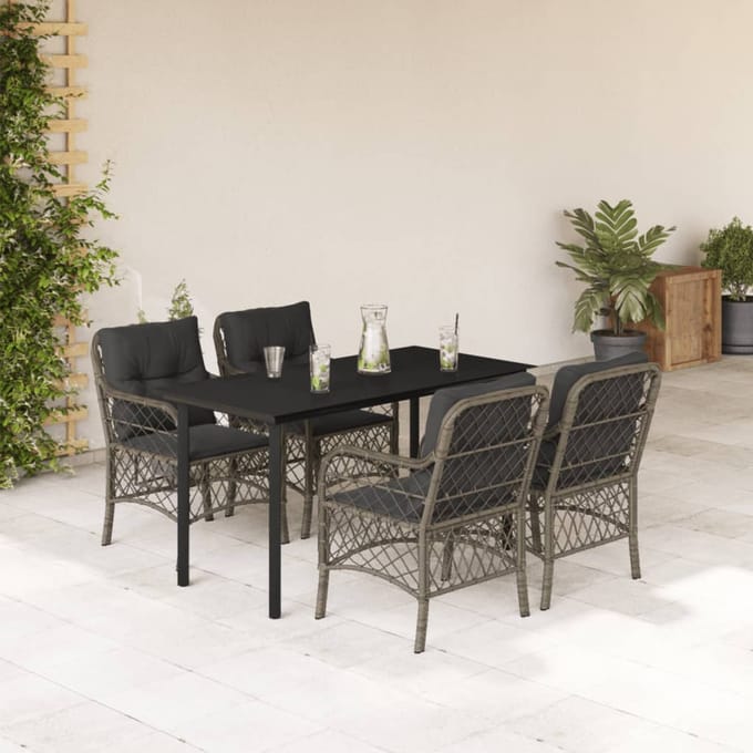 vidaXL - 5-delige - Tuinset - met - kussens - poly - rattan - grijs