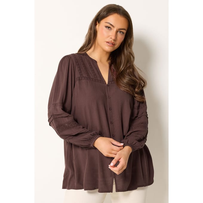Yours Chocoladebruine Gehaakte Blouse Met Vhals Size 42
