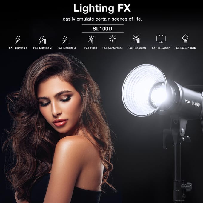 Godox SL100D Compact LED Videolamp Fotografie Invullicht 100W 5600K Ingebouwde 8 FX Verlichting JP Plug black