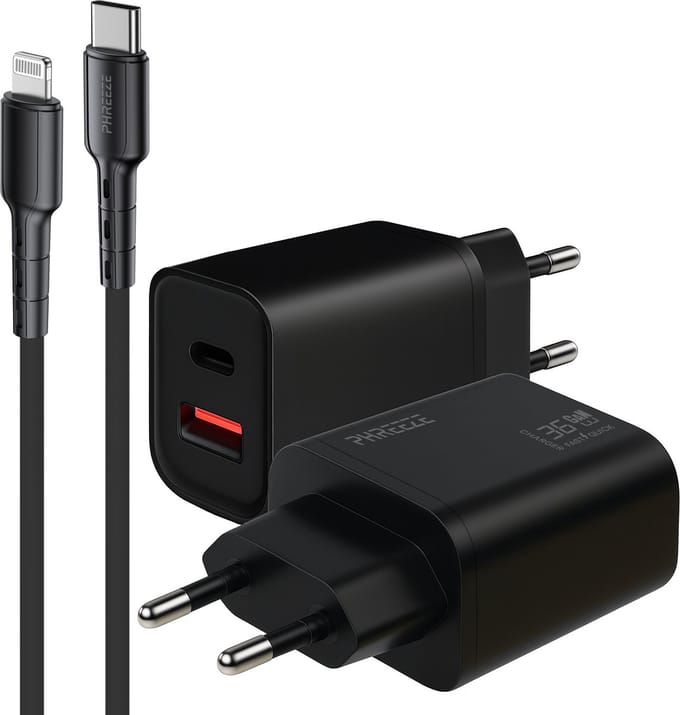 Phreeze 35w dual usb C oplader geschikt voor iPhone en iPad met Lightning kabel 1m - Power Delivery snellader