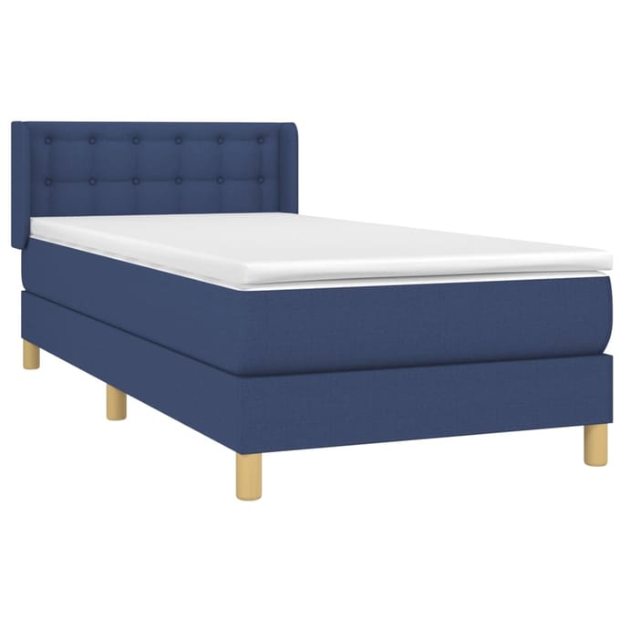 vidaXL - Boxspring - met - matras - stof - blauw - 90x200 - cm