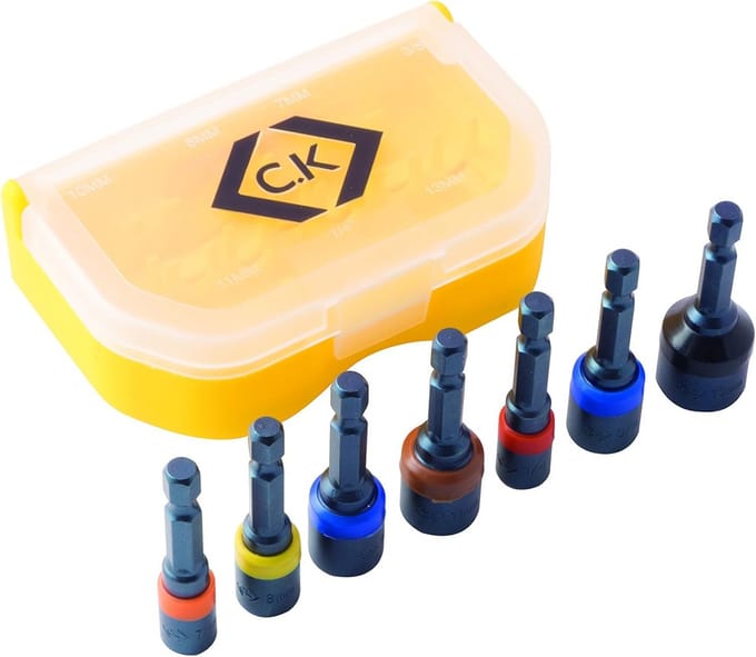 Magnetische Dopsleutelset - Dopsleutel Kit - Zeskantschroeven Draaien - Kleurgecodeerd - 7-delig - Geel