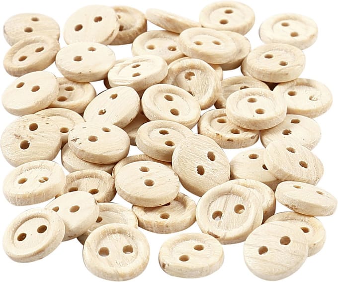 Houten knopen, d 8 mm, 2 gaten, 50 stuk/ 1 doos