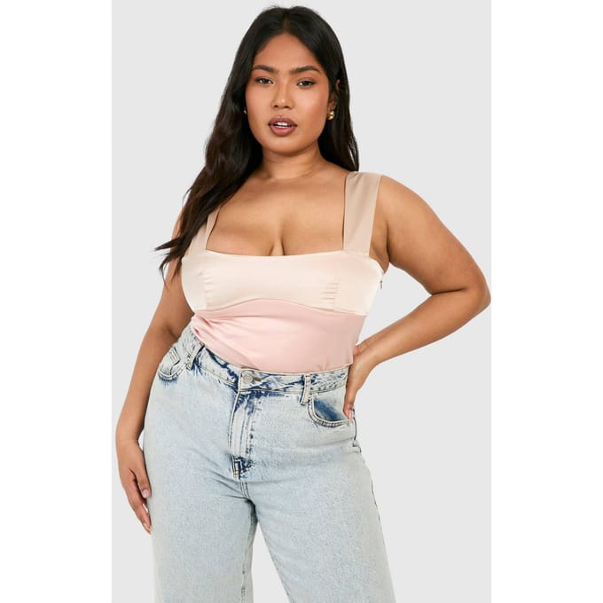 boohoo Dames Plus Cami-top met contrastdetails | Champagne | Maat: 46
