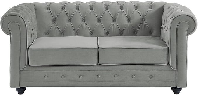 Vente-unique Tweezitsbank CHESTERFIELD - velours - lichtgrijs