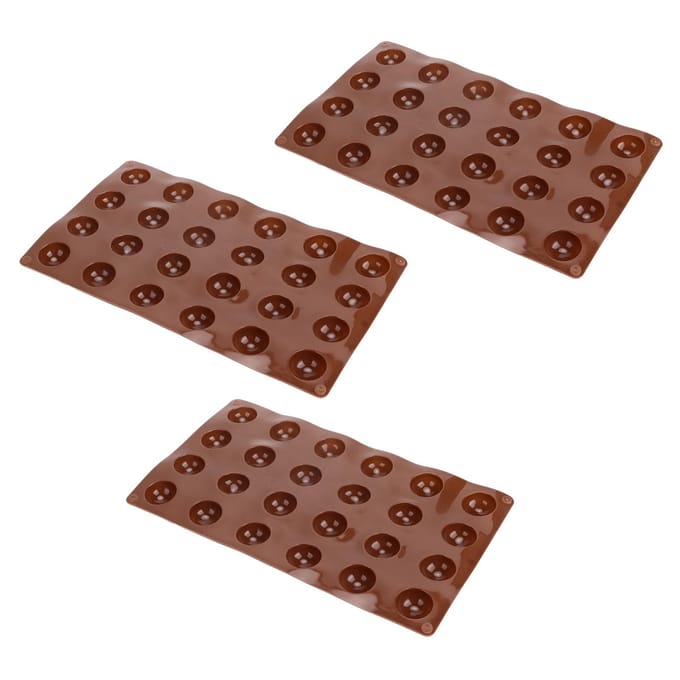 3 stuks Siliconen Vorm 24?Gat Zachte Halve Bol Bakvorm voor Chocolade Gelei Mousse Zeep brown