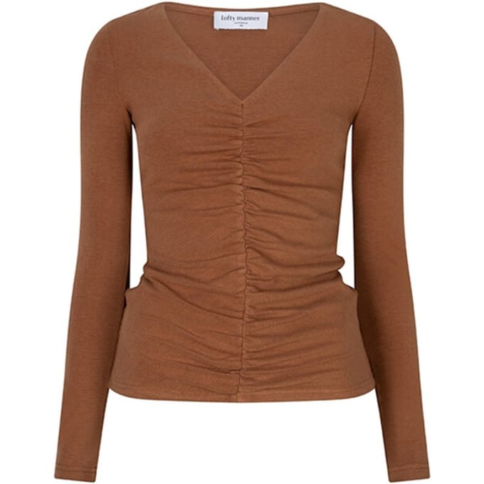 Lofty Manner camel dames top   V-hals   Regular fit   Geen zakken   Lange mouw Camel M