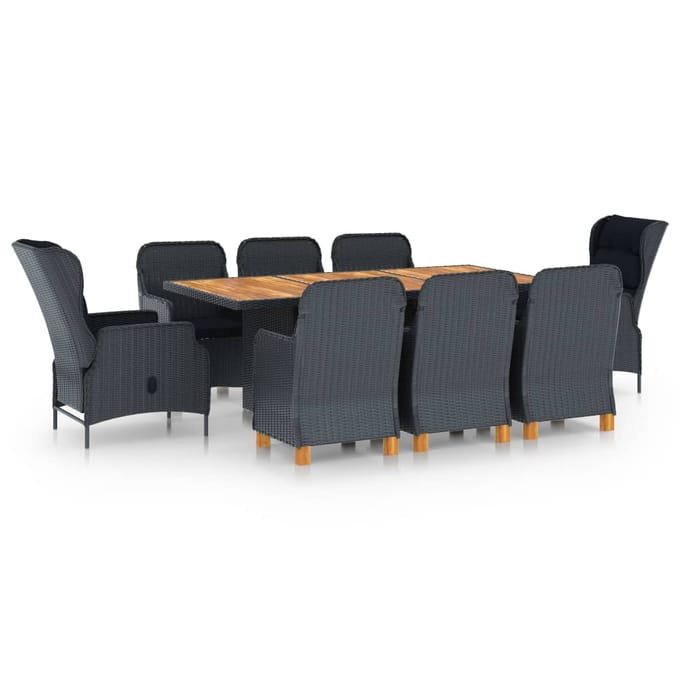 vidaXL - 9-delige - Tuinset - met - kussens - poly - rattan - donkergrijs