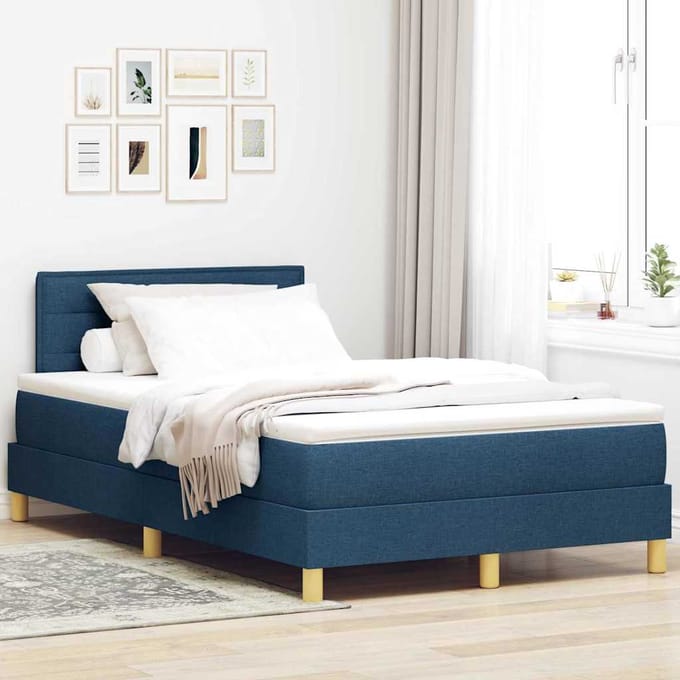 vidaXL - LED - Box - Spring - Bed - met - hoofdeinde - Blauw - 120 - x - 200 - cm - Stof