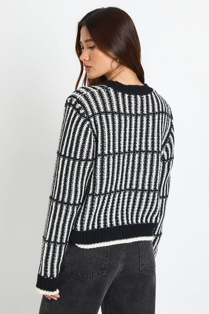 boohoo Dames Zachte gebreide streeptrui | Zwart | Maat: Large