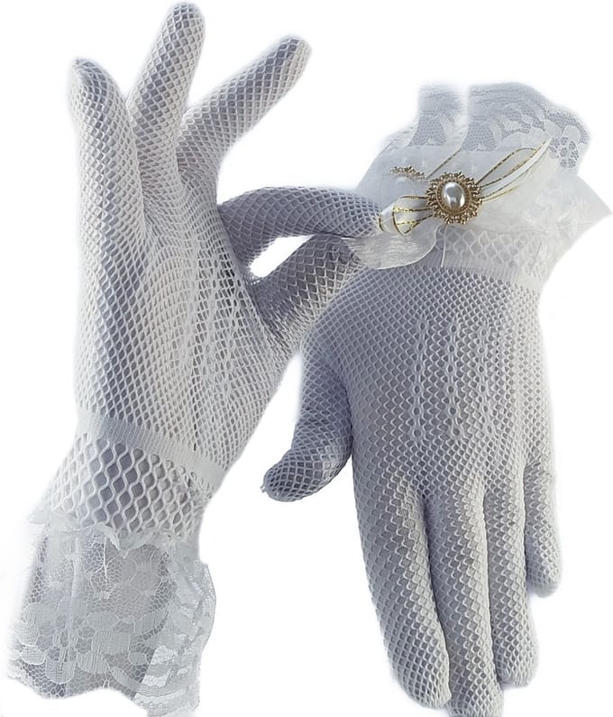 BamBella® - Sexy Handschoenen Wit kant Kort steentjes - dames - Onesize