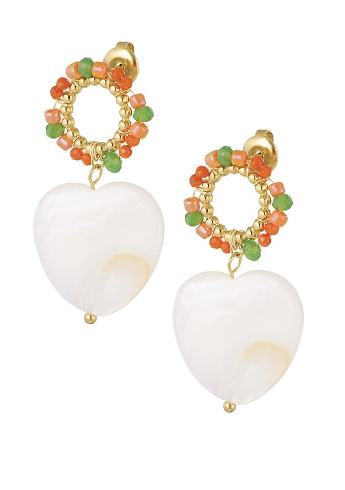 Colorful beads white heart oorbellen