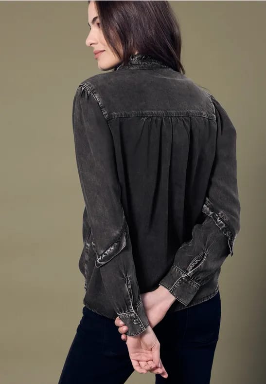 Denim blouse met ruches