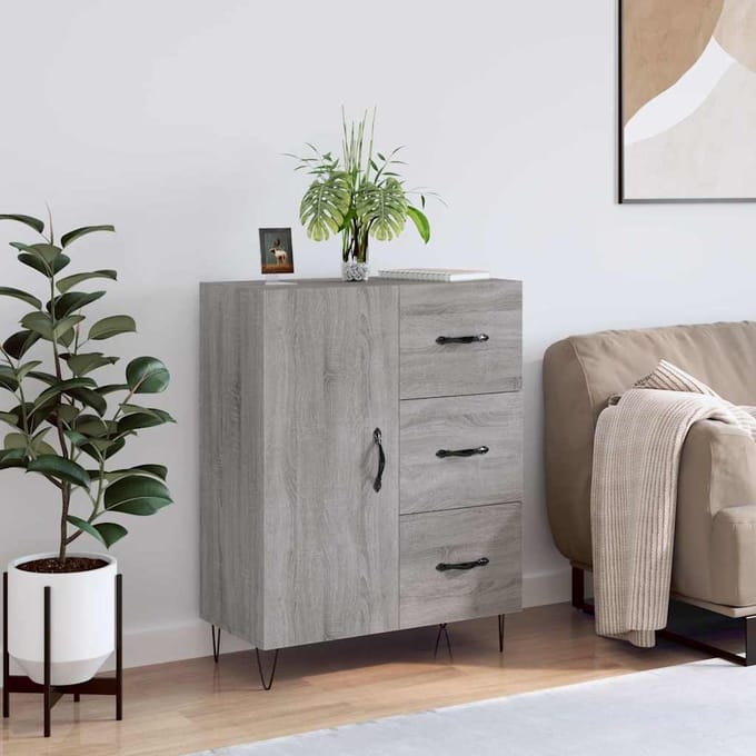 vidaXL - Dressoir - 69,5x34x90 - cm - bewerkt - hout - grijs - sonoma - eikenkleurig