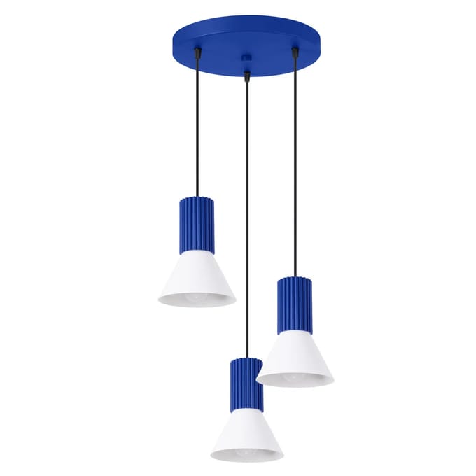 Hanglamp ESTRIA 3P met 3 geribbelde kappen in cluster - Sollux Lighting - IP20 - Wit/ultramarijn staal/aluminium behuizing - 30 x 30 x 120 cm - 3 x E14 LED, exclusief lichtbron - 3 x 10 W - Industriële hanglamp voor woonkamer, slaapkamer en eetkamer
