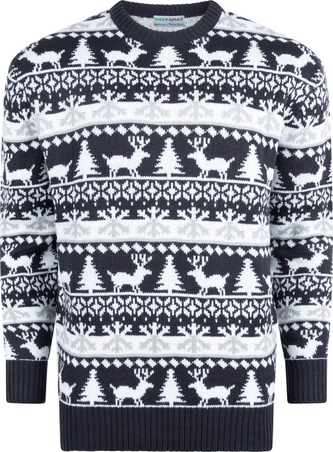 Foute Kersttrui Dames & Heren - Christmas Sweater "Modern Blauw & Wit" - Mannen & Vrouwen Maat S