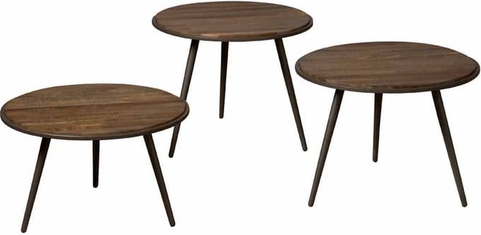 RENEW Turi table set (3) - 54x54/45/40/35 - recl. teak w-grey