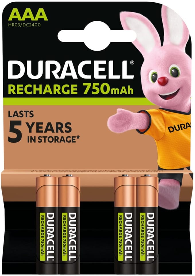 Duracell AAA Oplaadbare Batterijen - 750mAh - 4 stuks
