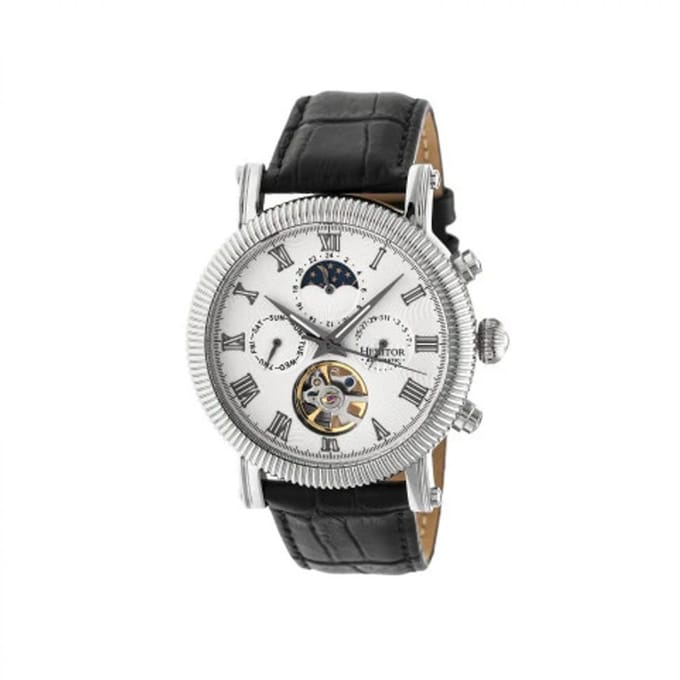 Heritor Automatic Winston Semi-Skelet Horloge met Leren Band - Zilver/Wit
