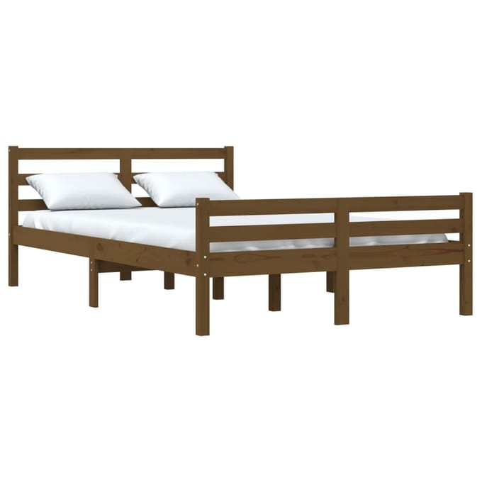 vidaXL - Bedframe - massief - hout - honingbruin - 135x190 - cm
