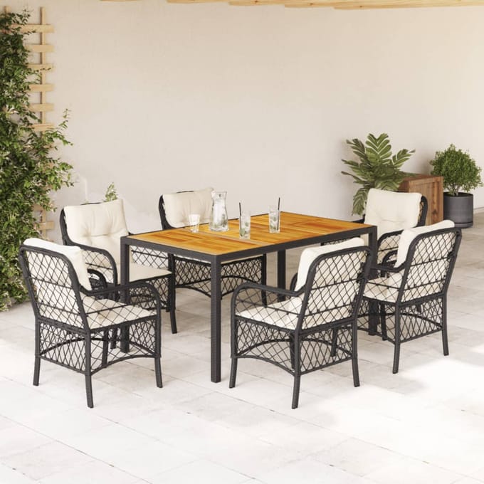 vidaXL - 7-delige - Tuinset - met - kussens - poly - rattan - zwart