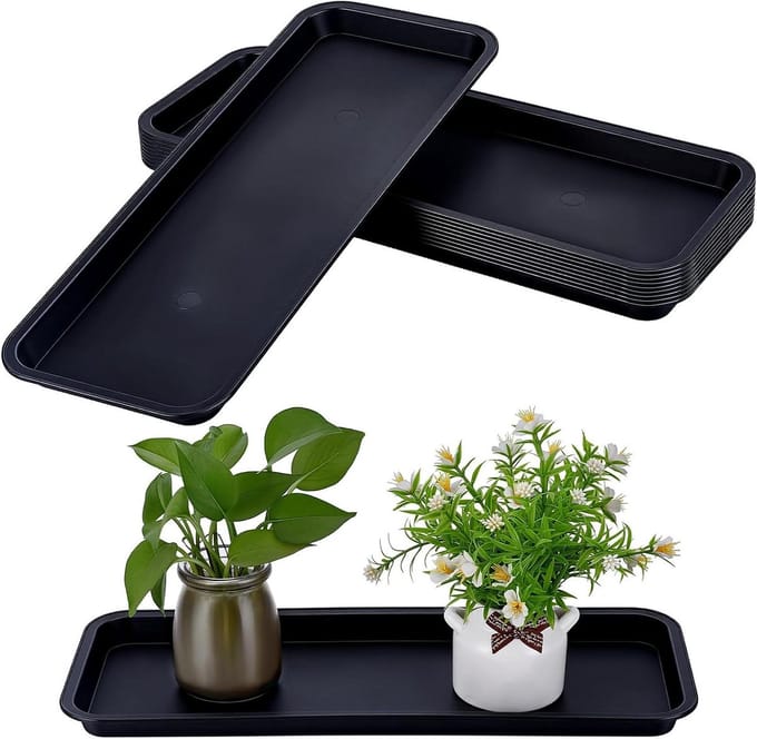 Omgoods - 10 Stuks Rectangulaire Plastic Plantenschaal - 40x15.2cm Zwart